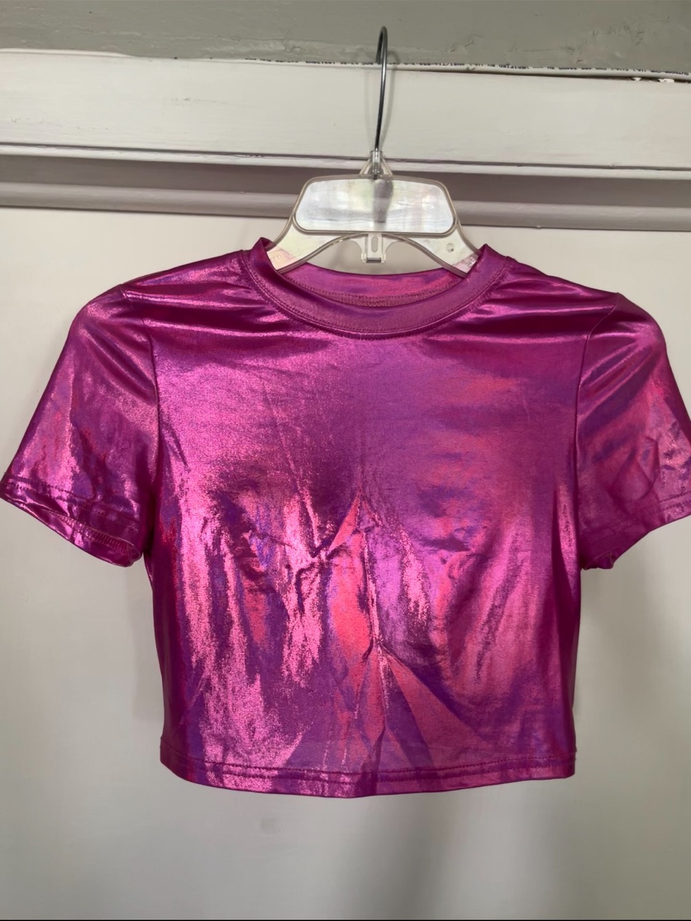 Metallic Fuchsia Crop Tee Y2K